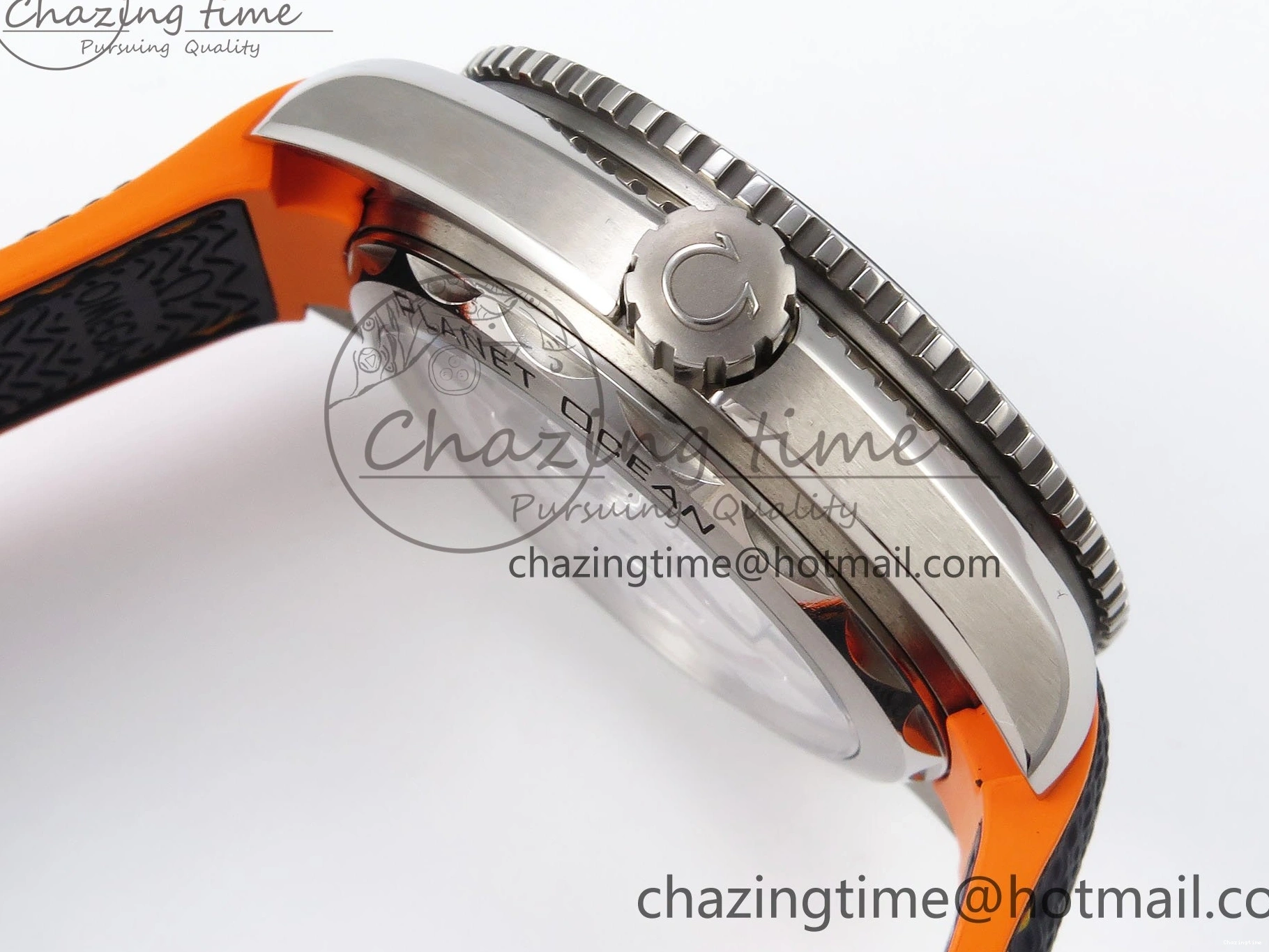 0227 Comfortable Planet Ocean 43.5mm SS VSF 1:1 Best Edition Black Orange Bezel Gray Dial on Nylon Strap A8900 Super Clone V 7730